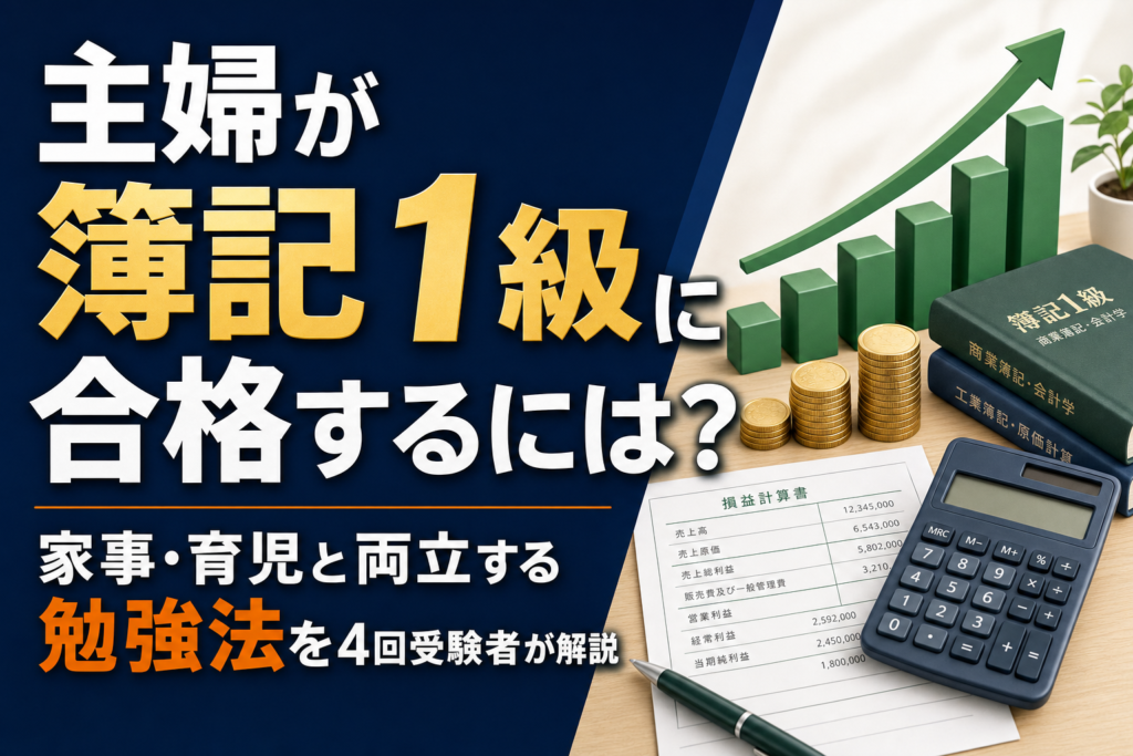 主婦が簿記1級に合格する家事・育児と両立する勉強法を4回受験者が解説のアイキャッチ